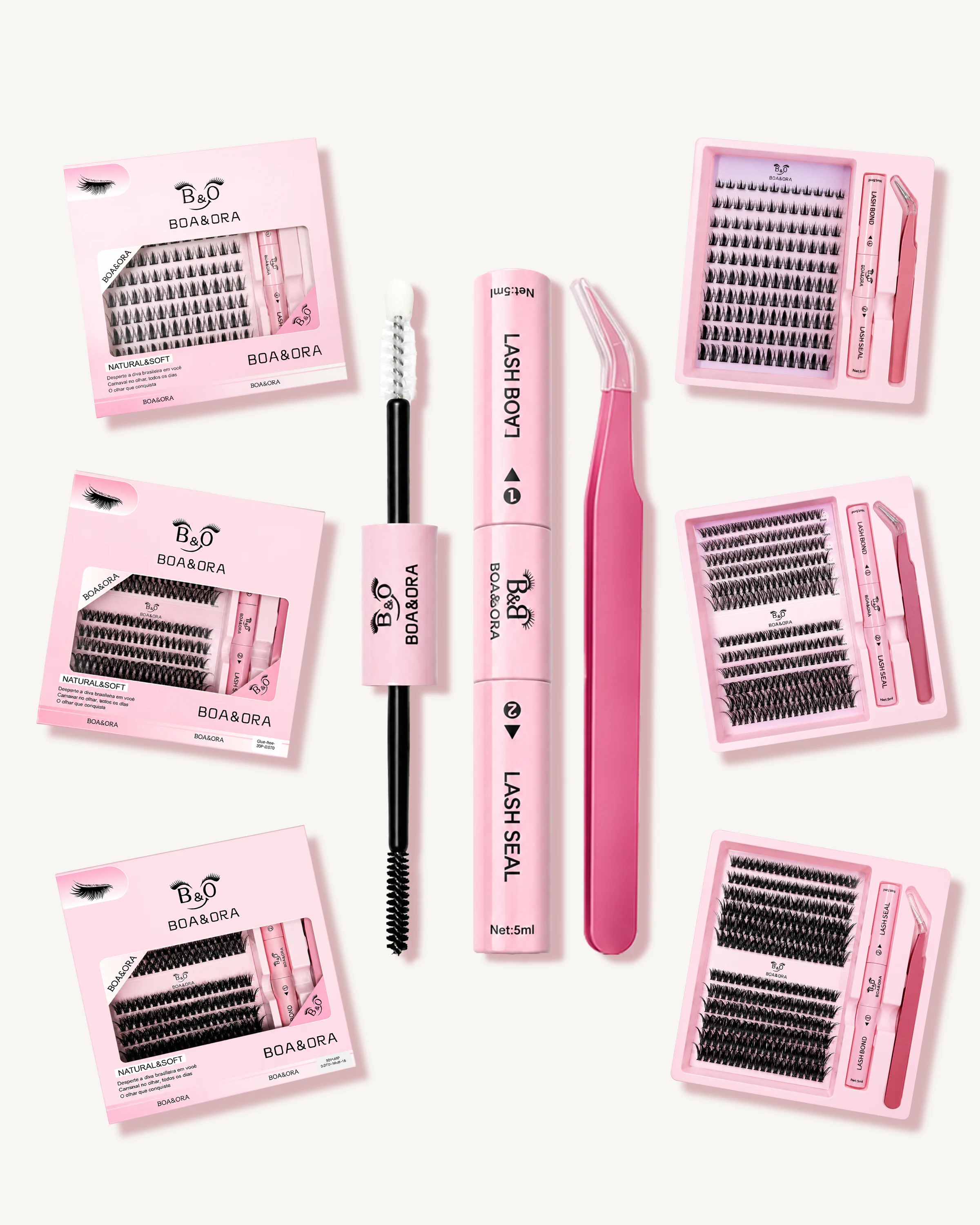 Boaora products and lashes in pink tones